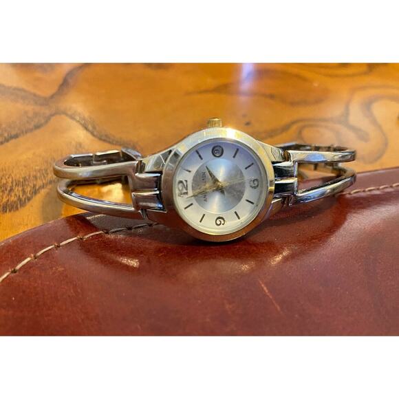 Women's Anne Klein Watch, Silver Tone Bracelet Band, Date, Gold Tone Numbers - Picture 2 of 2